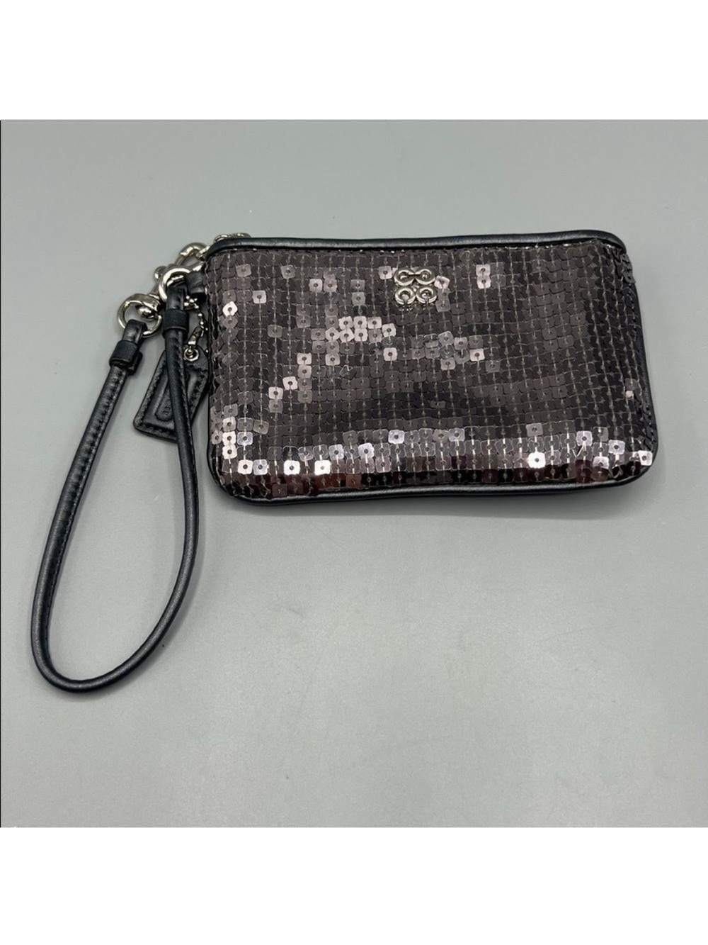 Coach Sequin Wristlet Clutch Gunmetal Gray